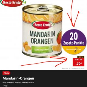 Netto: Mit der DeutschlandCard Mandarinen für effektiv 59 Cent pro Dose