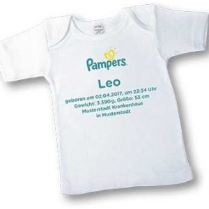 Gratis Pampers T-Shirt mit Namen, Geburtstag, Größe etc.