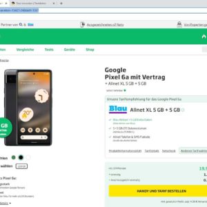 Google Pixel 6a + Blau Allnet Flat  5+5GB Daten + 0€ AG