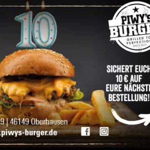 LOKAL Oberhausen Piwy's Burger 10 Euro Gutschein (30MBW)