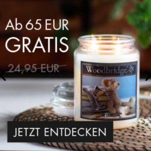 Duftkerze.de: Gratis 565g Woodbridge Duftkerze im Glas ab 65 € Bestellwert &#043; 10% Newsletter Gutschein