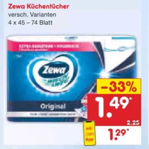 Zewa Wisch&amp;Weg Küchentücher, alle Sorten für 1,29€ mit Netto-App