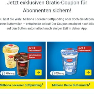 Gratis Milbona Softpudding oder Buttermilch in der Lidl App für Newsletter Abonnenten