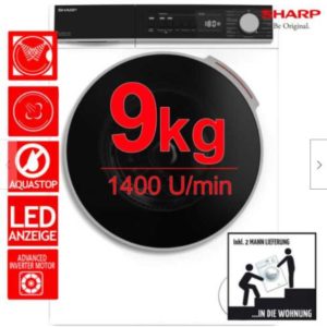 Sharp Waschmaschine ES-NFB914CWA-DE | 359,91€ statt 449,35€ | 9 kg | 1400 U/min | Aquastop | Inverter Motor | EEK: A | inkl. 2-Mann-Lieferung zum Aufstellort