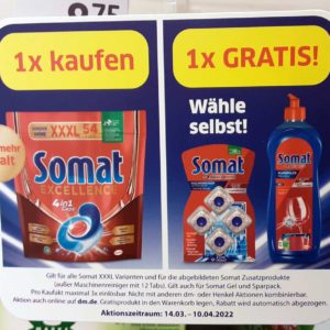 Aktion bei dm: ausgewählte Somat-Produkte - 1 kaufen, 1 gratis