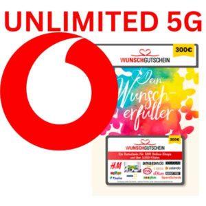 Vodafone Unlimited 5G &amp; LTE Allnet Flat für 29,99€ mtl. + 300€ Wunschgutschein (für Vodafone Festnetzkunden)