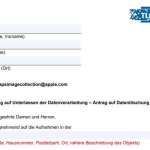 kostenloses Musterformular für Antrag gegen Apple-Kamerafahrten - sonst freuen sich u. a. die Einbrecher