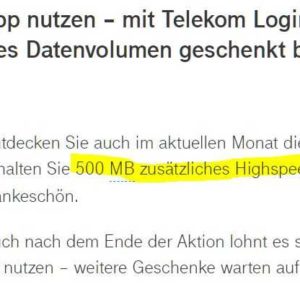 500 MB kostenloses zusätzliches Datenvolumen mit MeinMagenta App