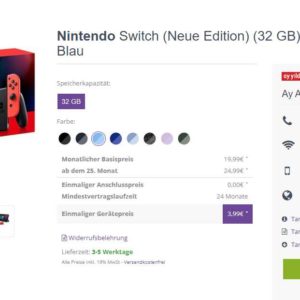 Ay Allnet Plus Aktion &#043; Nintendo Switch (Neue Edition) (32 GB) Neon-Rot/Neon-Blau