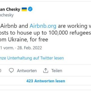 GRATIS Unterkünfte für bis zu 100.000 Geflüchtete aus der Ukraine von Airbnb