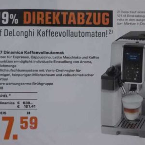 Saturn: De'Longhi ECAM 352.57 Dinamics für 517,59€ statt 570,71€ vom 02.-17.05.2022 durch 19% Direktabzug