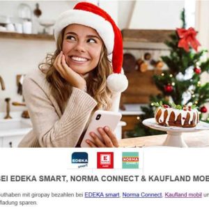 2€ pro Aufladung sparen bei EDEKA smart, Norma Connect oder Kaufland mobil bei Bezahlung mit giropay