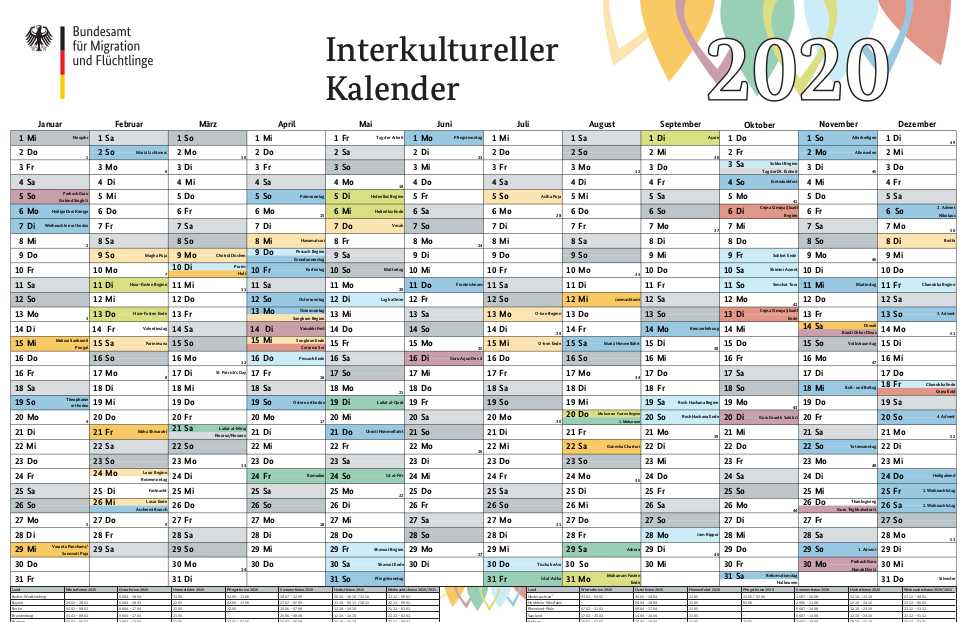 Gratis Interkultureller Kalender 2020 Vom Bamf Din A1 Und