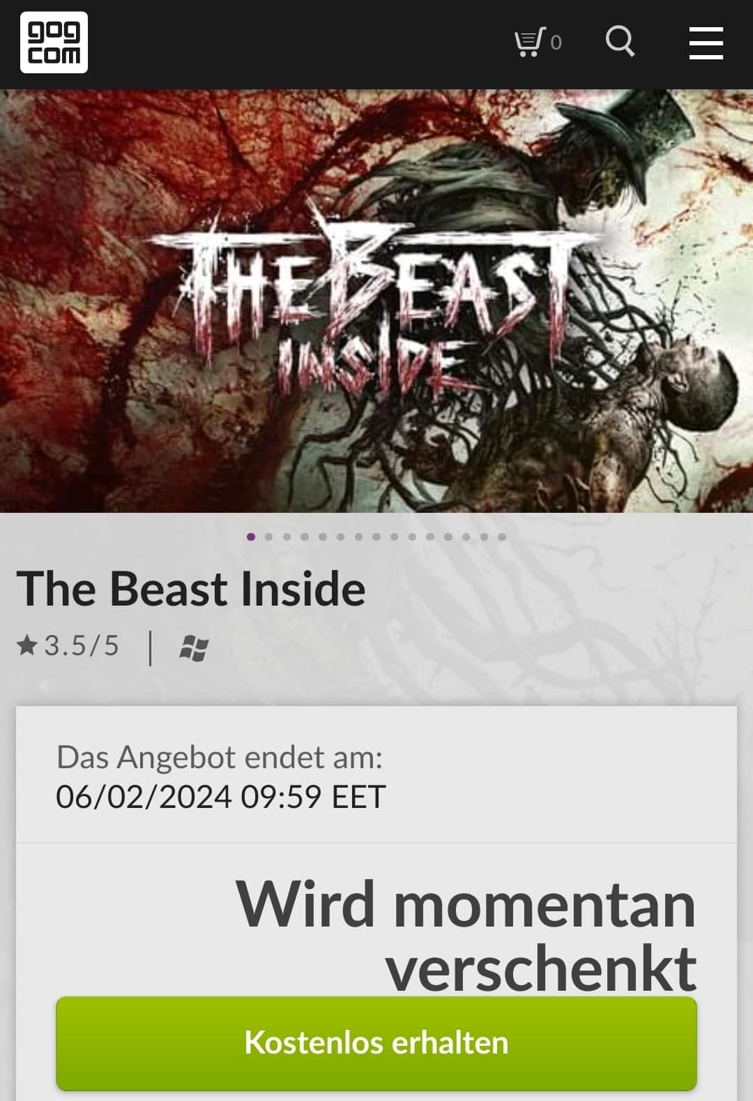 GOG Gratis Game: The Beast Inside