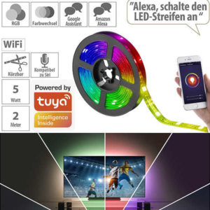 Pearl: Luminea Home Control USB-RGB-LED-Streifen mit WLAN, App und Sprachsteuerung, 2 m (€2,99 statt €9,99 &#043; VSK)