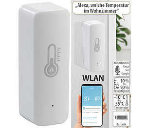 Pearl: Luminea Home Control WLAN-Temperatur- &amp; Luftfeuchtigkeits-Sensor mit App &amp; Sprachsteuerung für 4,99€ statt 15,99€ + VSK