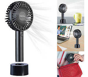 Pearl: 2in1-Hand- &amp; Tisch-Ventilator, Akku- &amp; USB-Betrieb, 3-stufig, Ø 95 mm gratis statt 6,99€ + VSK